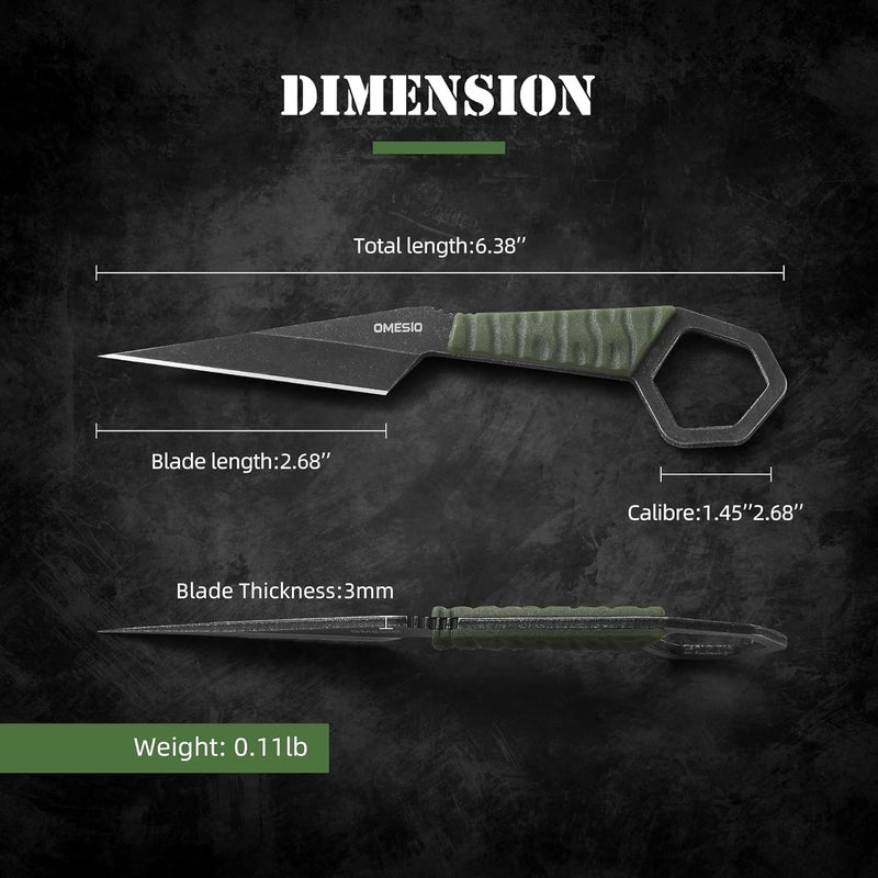 Omesio Neck Knife, Full Tang Small Fixed Blade Knife with Sheath, 6.38” Necklace Knife for Men, EDC Everyday Carry Tactical Knife Suitable for Survival Hiking Camping Outdoor (Green) - Image 5
